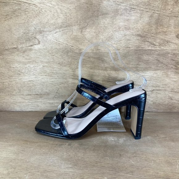 NEW The Drop Avery Square Toe Two Strap Black Women SZ 9 Slip-On Heeled Sandals - Picture 2 of 10